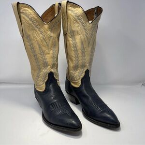 Vintage Larry Mahan Blue Deer Skin Western Cowboy Boots Men 7.5M Made In USA EUC